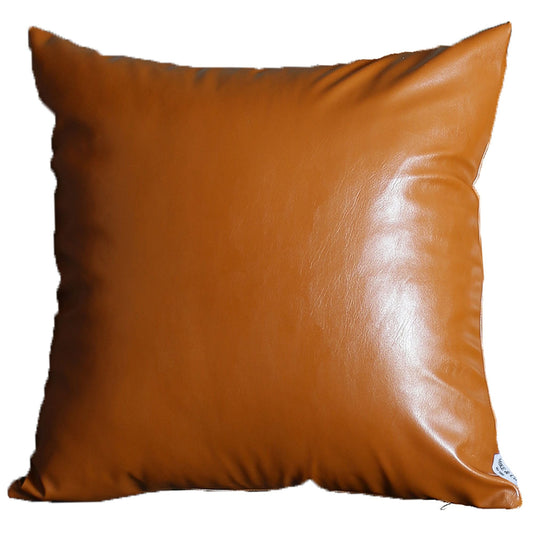 Set Of Two 20" X 20" Brown Faux Leather Zippered Pillow