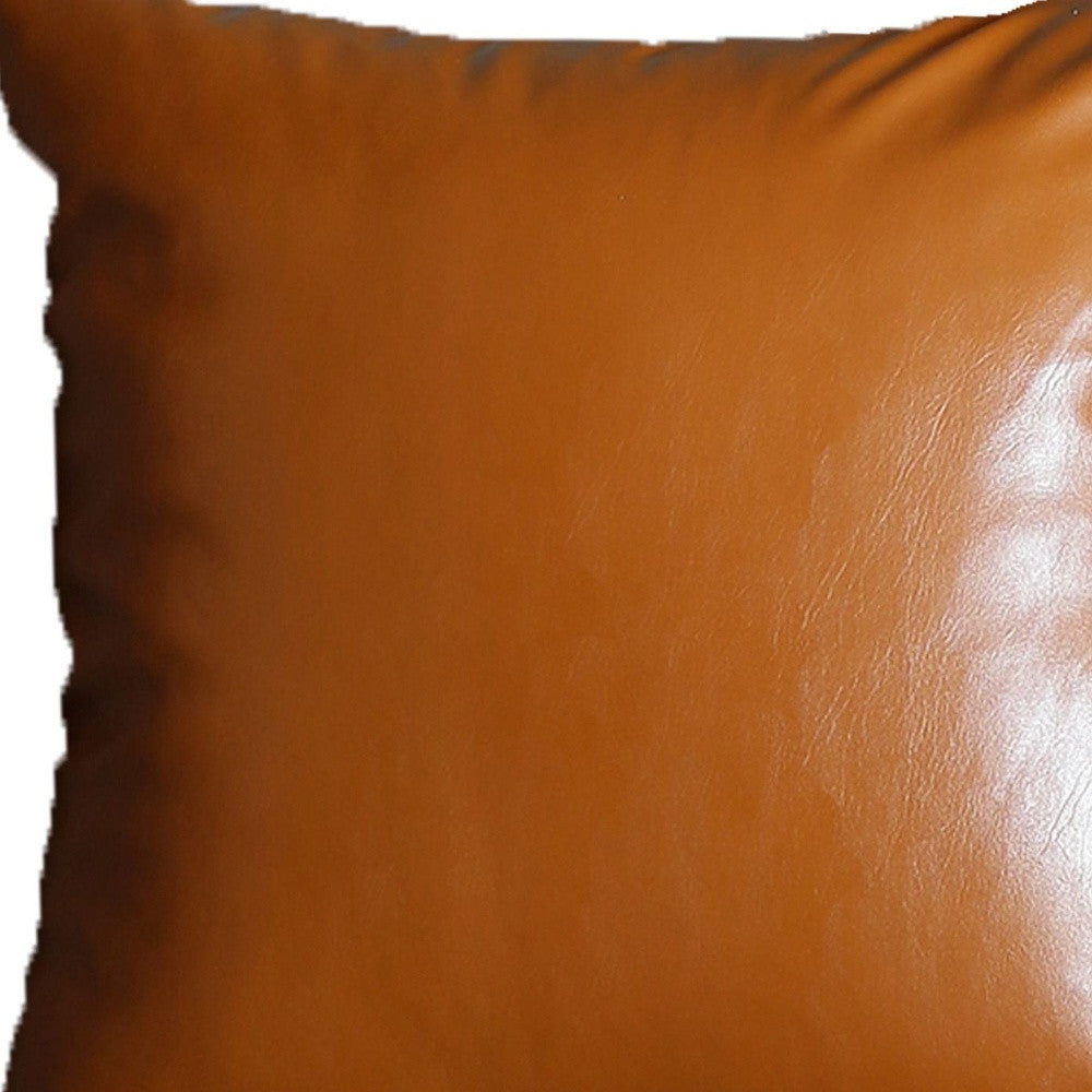 Set Of Two 20" X 20" Brown Faux Leather Zippered Pillow