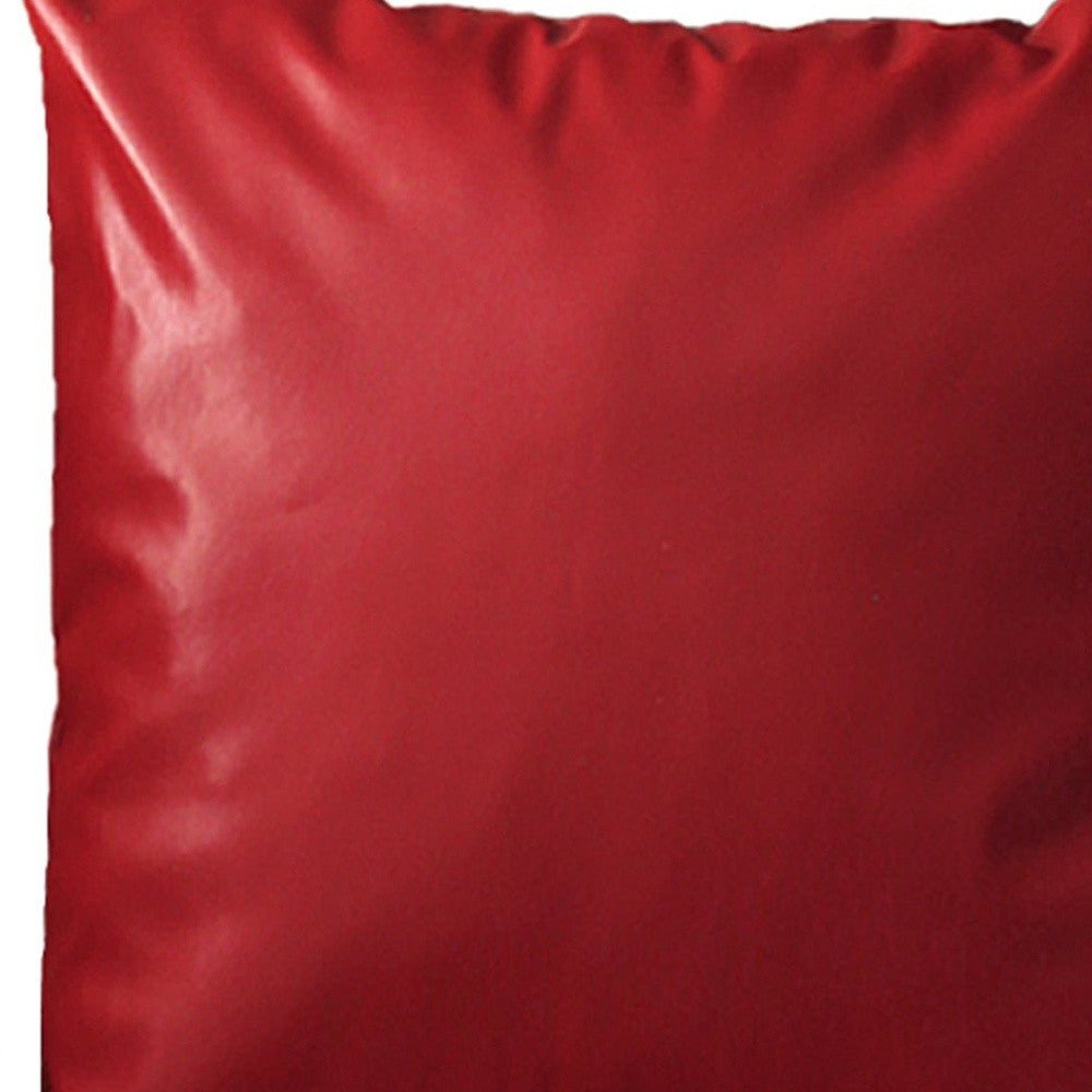 Set Of Two 20" X 20" Red Faux Leather Zippered Pillow