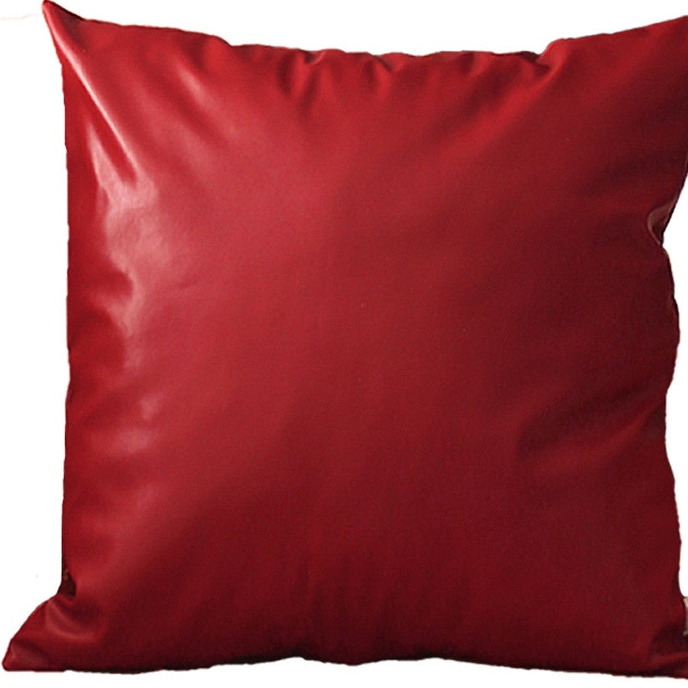 Set Of Two 20" X 20" Red Faux Leather Zippered Pillow