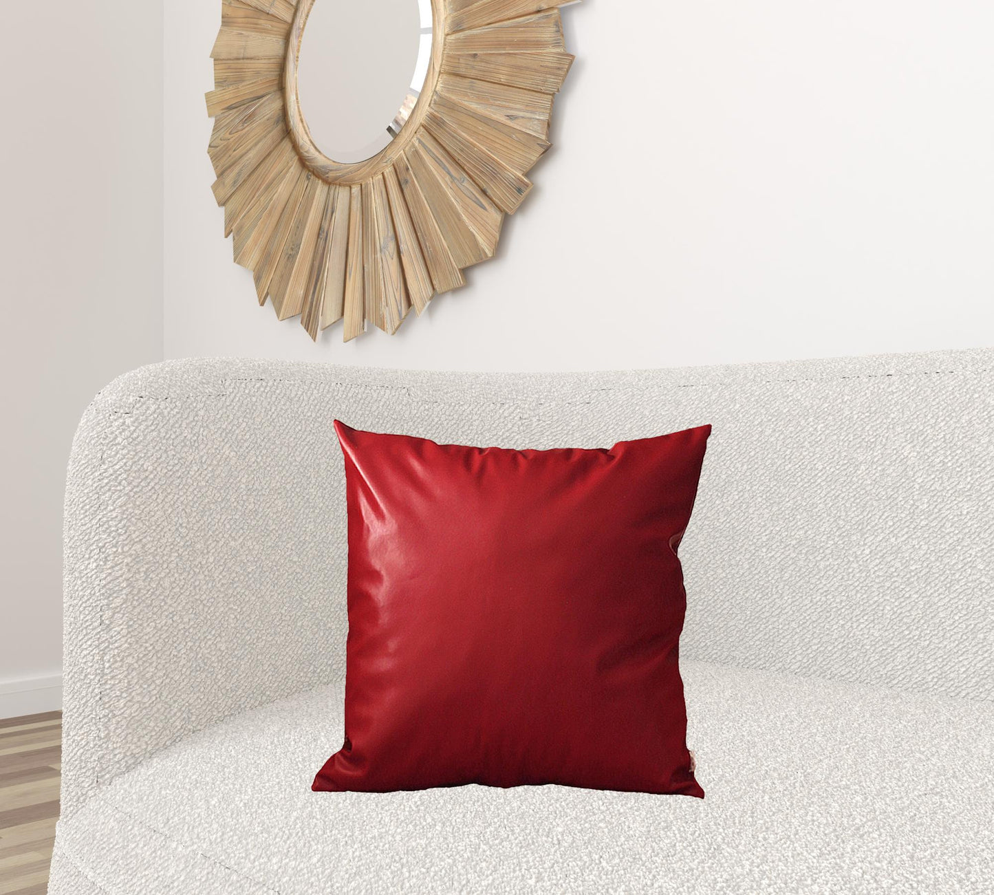 Set Of Two 20" X 20" Red Faux Leather Zippered Pillow