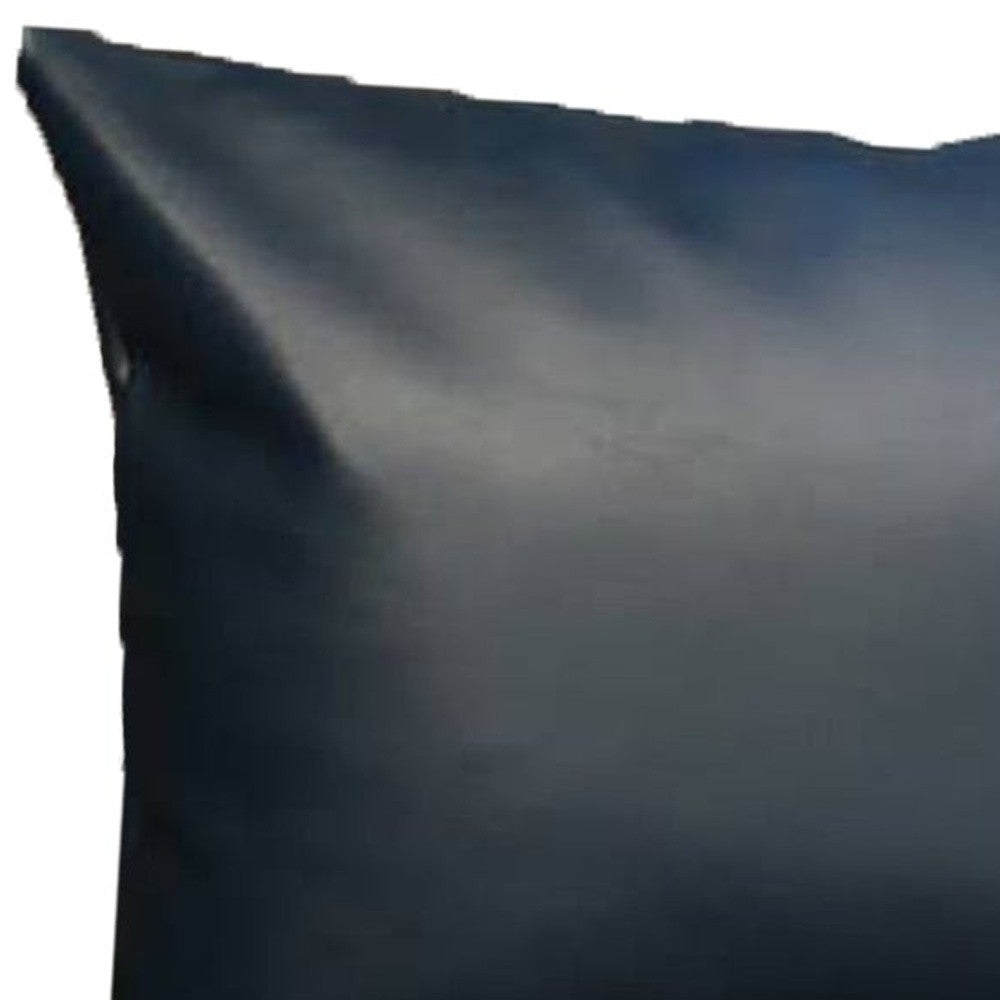 Set Of Four 12" X 20" Navy Blue Faux Leather Zippered Pillow Cover