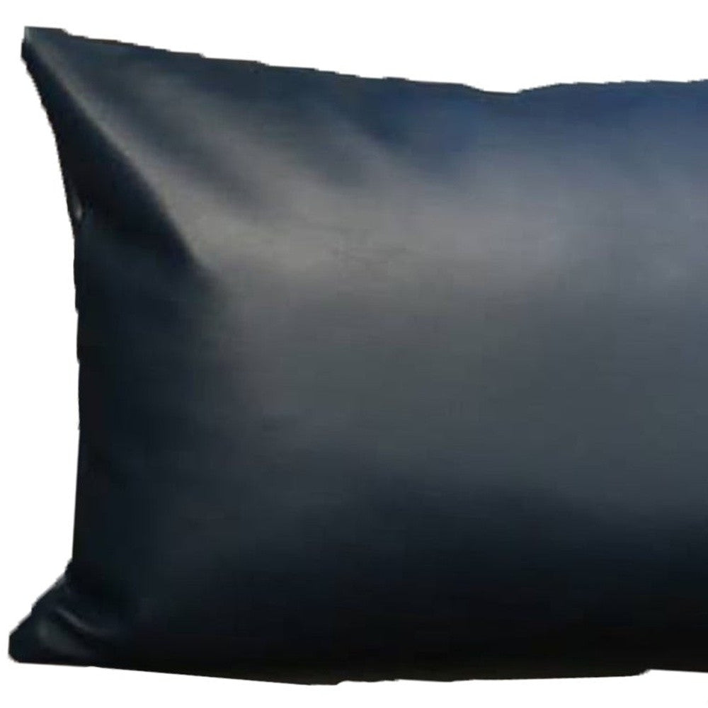 Set Of Four 12" X 20" Navy Blue Faux Leather Zippered Pillow Cover