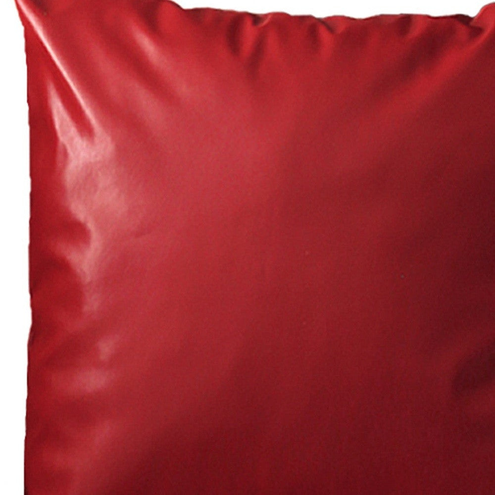 Set Of Four 18" X 18" Red Faux Leather Zippered Pillow Cover