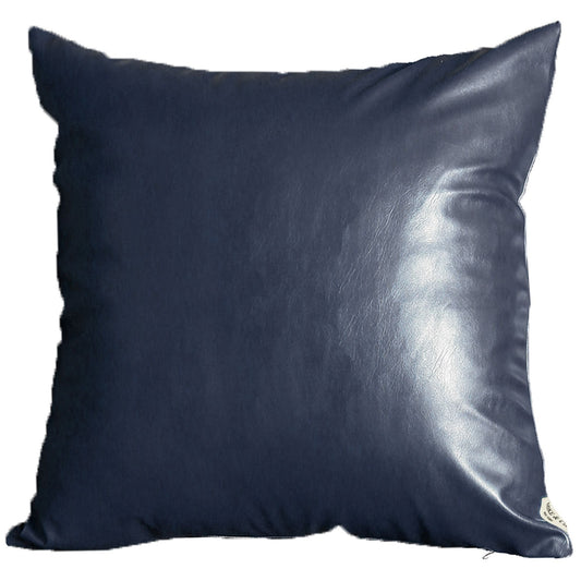 Set Of Four 22" X 22" Navy Blue Faux Leather Zippered Pillow Cover