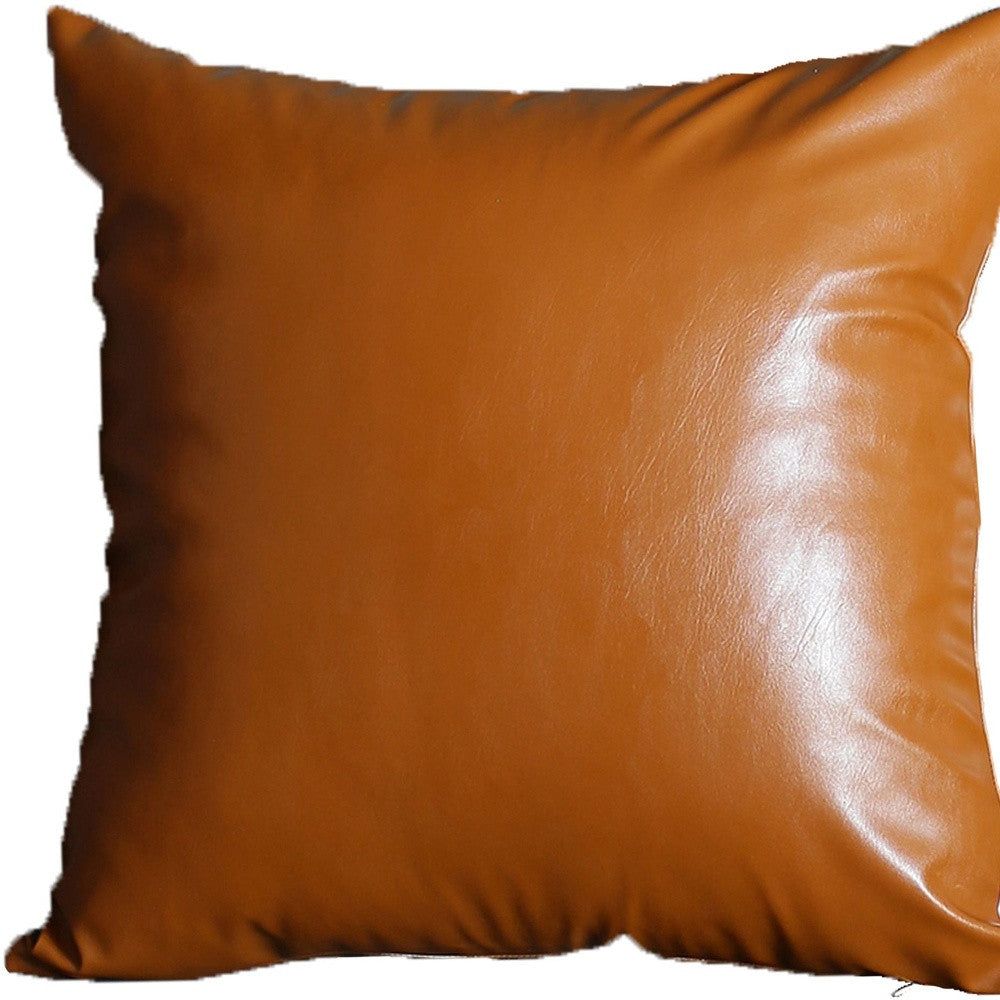 Set Of Four 24" X 24" Brown Faux Leather Zippered Pillow Cover