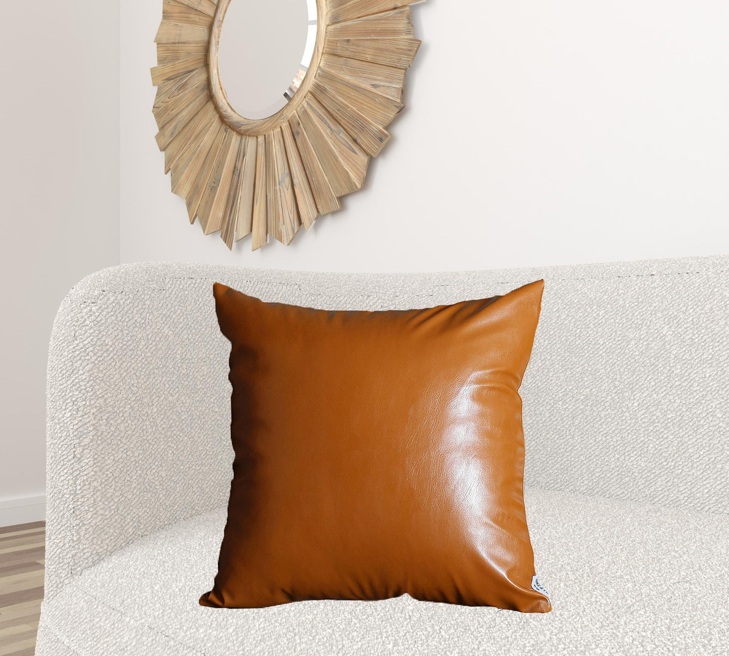 Set Of Four 24" X 24" Brown Faux Leather Zippered Pillow Cover