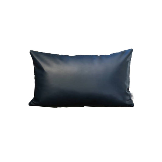 Set Of Four 12" X 20" Navy Blue Faux Leather Zippered Pillow