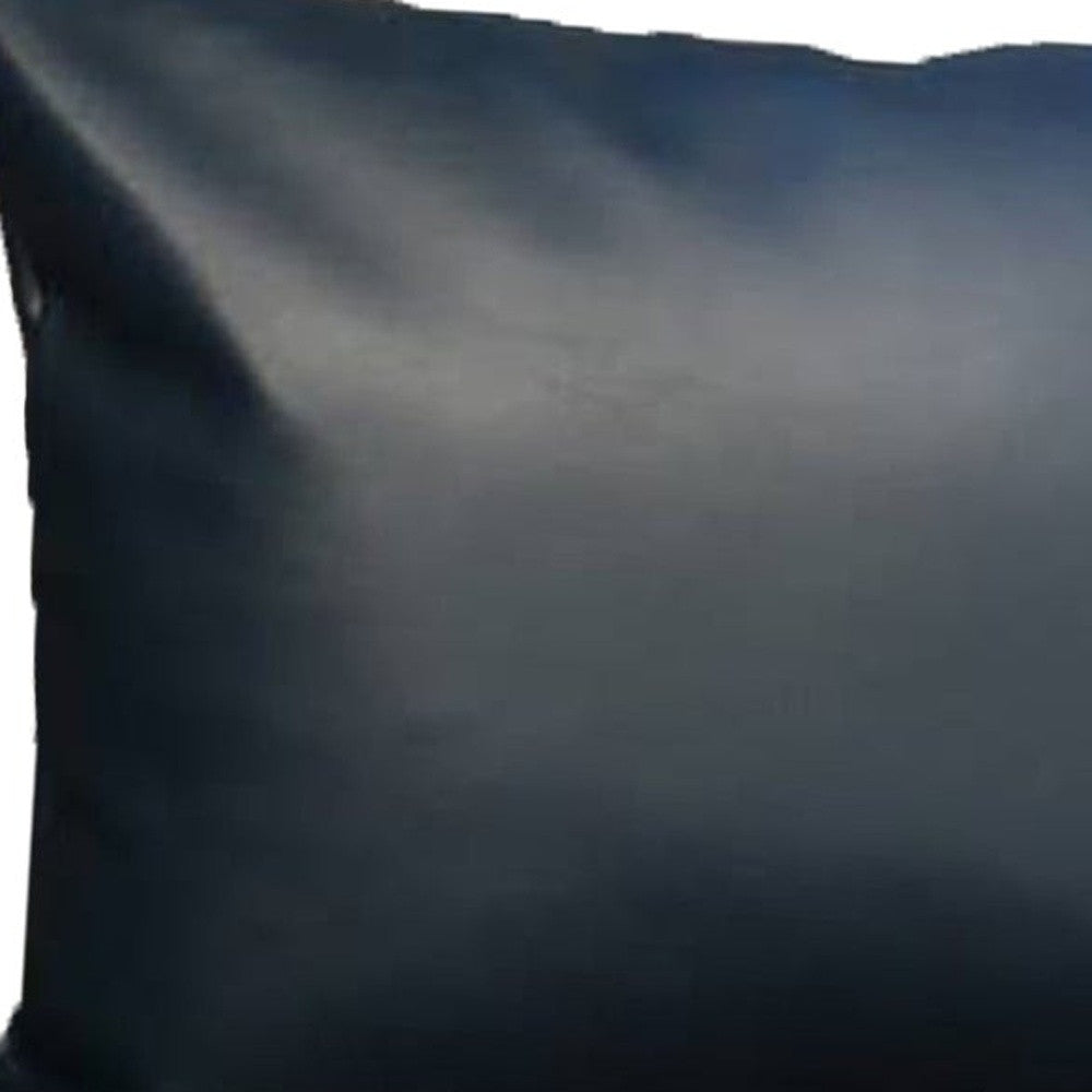 Set Of Four 12" X 20" Navy Blue Faux Leather Zippered Pillow