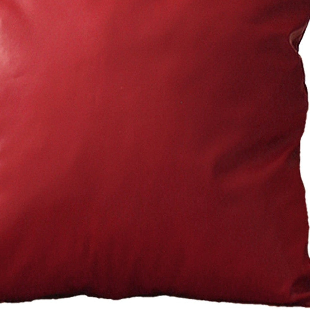 Set Of Four 20" X 20" Red Faux Leather Zippered Pillow