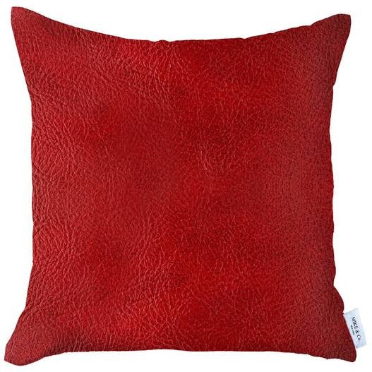 17" X 17" Red Solid Color Handmade Faux Leather Throw Pillow Cover