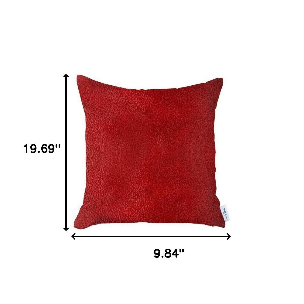 18" X 18" Red Solid Color Handmade Faux Leather Throw Pillow Cover