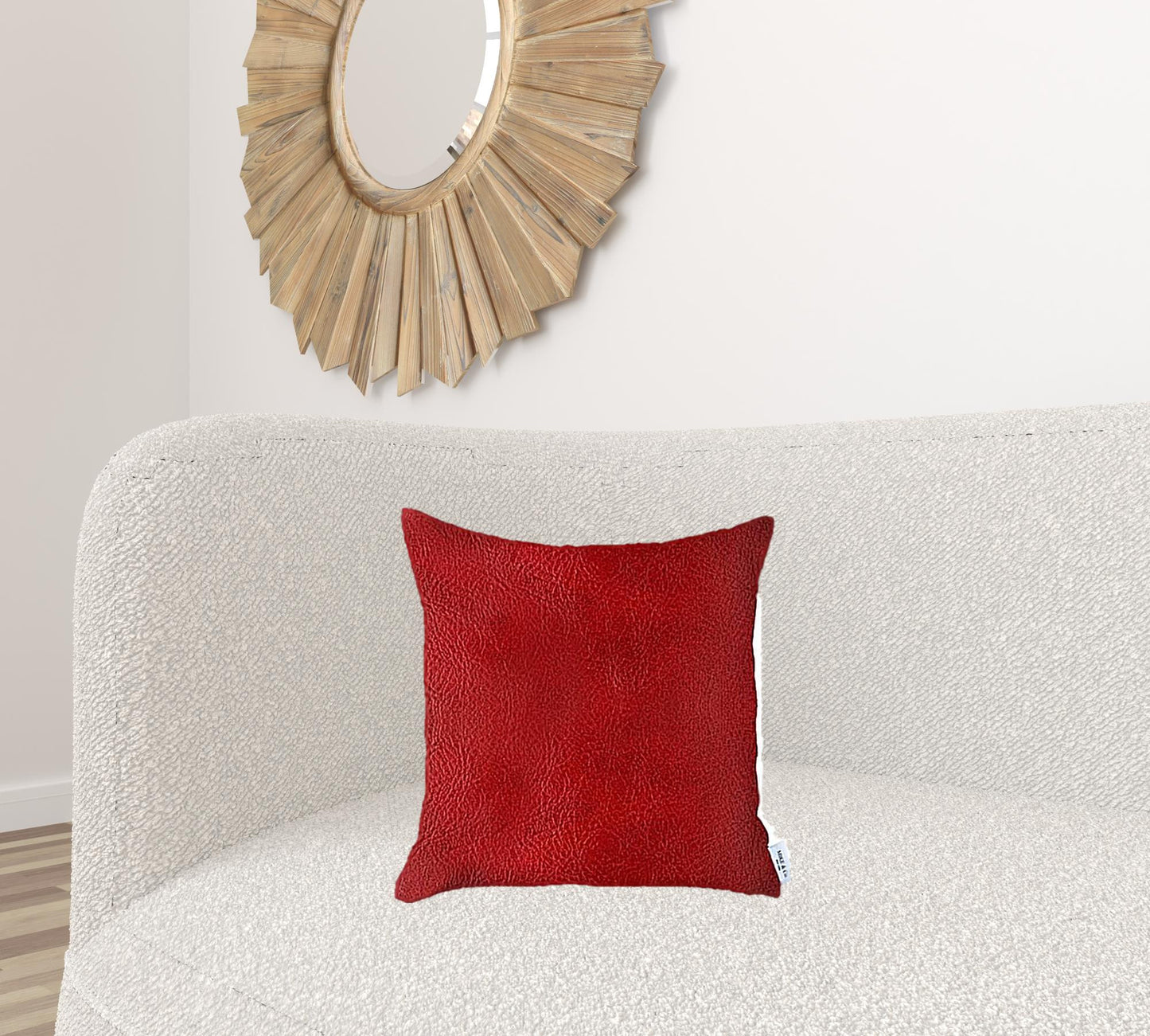 18" X 18" Red Solid Color Handmade Faux Leather Throw Pillow Cover