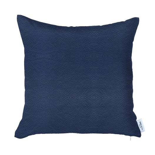 22" X 22" Navy Blue Solid Color Handmade Faux Leather Throw Pillow Cover