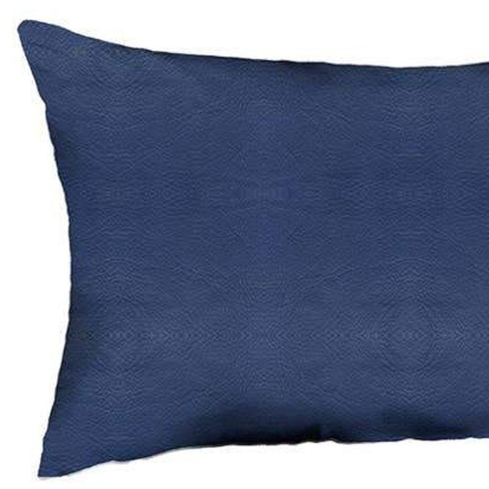 Set Of Two 12" X 20" Navy Blue Solid Color Handmade Faux Leather Lumbar Pillow Cover