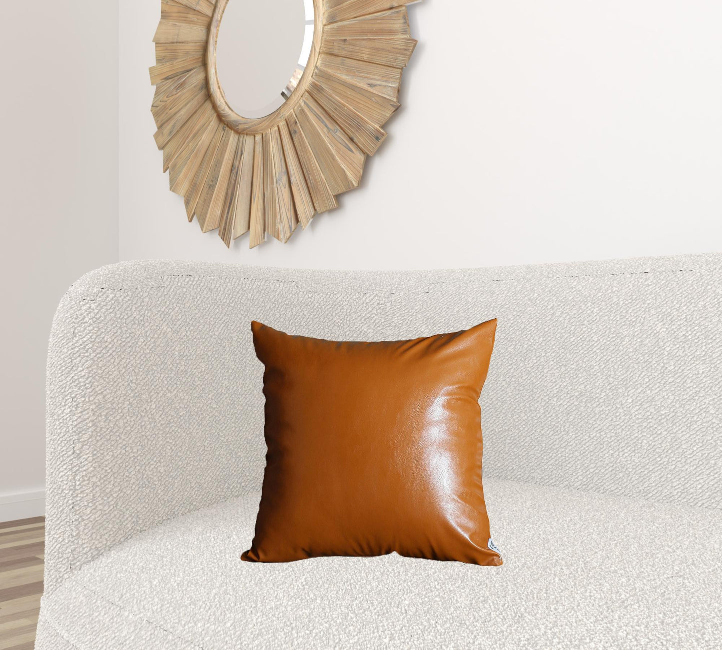 Set Of Two 18" X 18" Brown Faux Leather Zippered Pillow Cover