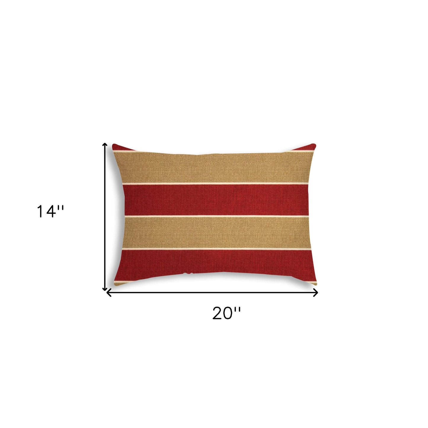 14" X 20" Red And Cream Blown Seam Striped Lumbar Indoor Outdoor Pillow