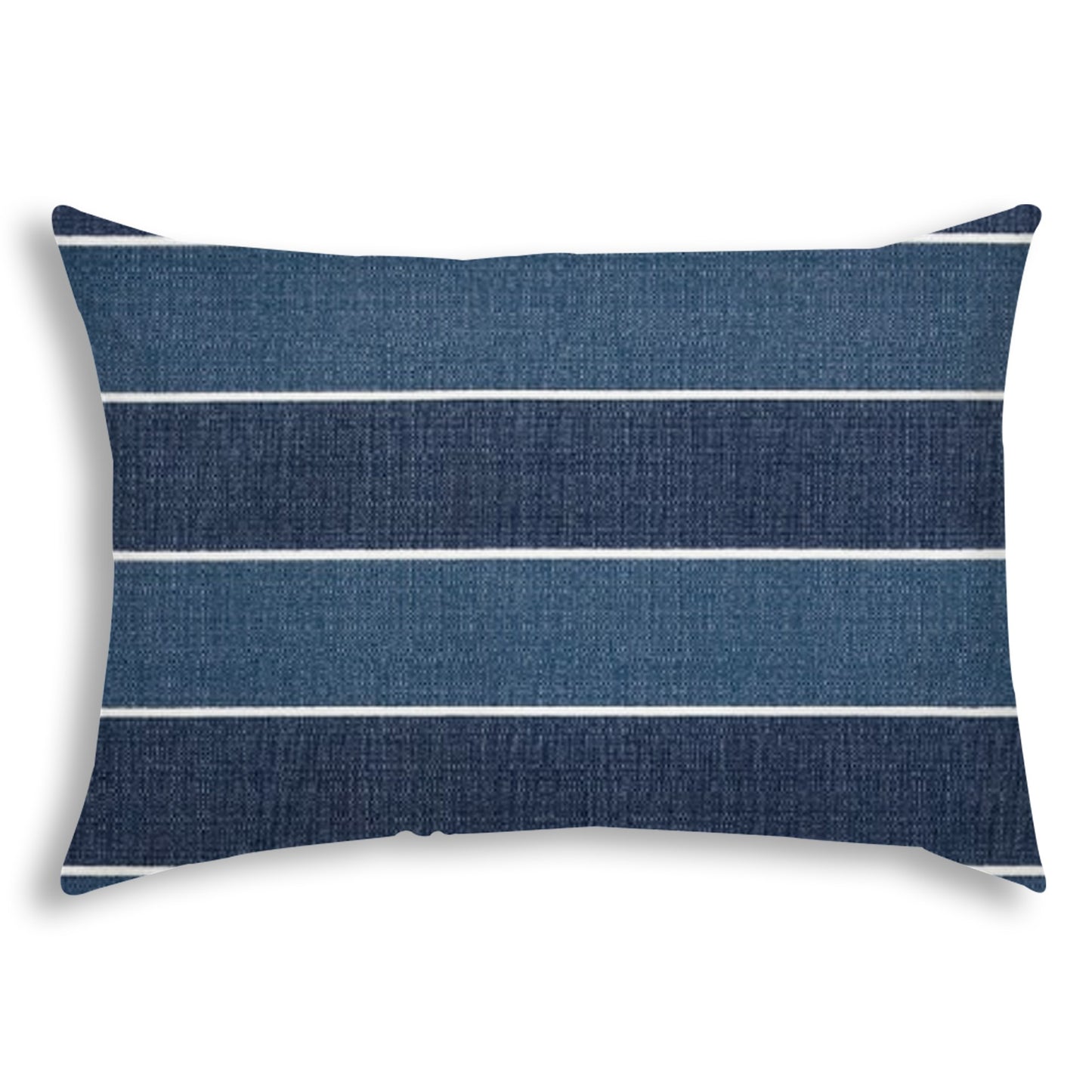 14" X 20" Navy Blue And Cream Blown Seam Striped Lumbar Indoor Outdoor Pillow