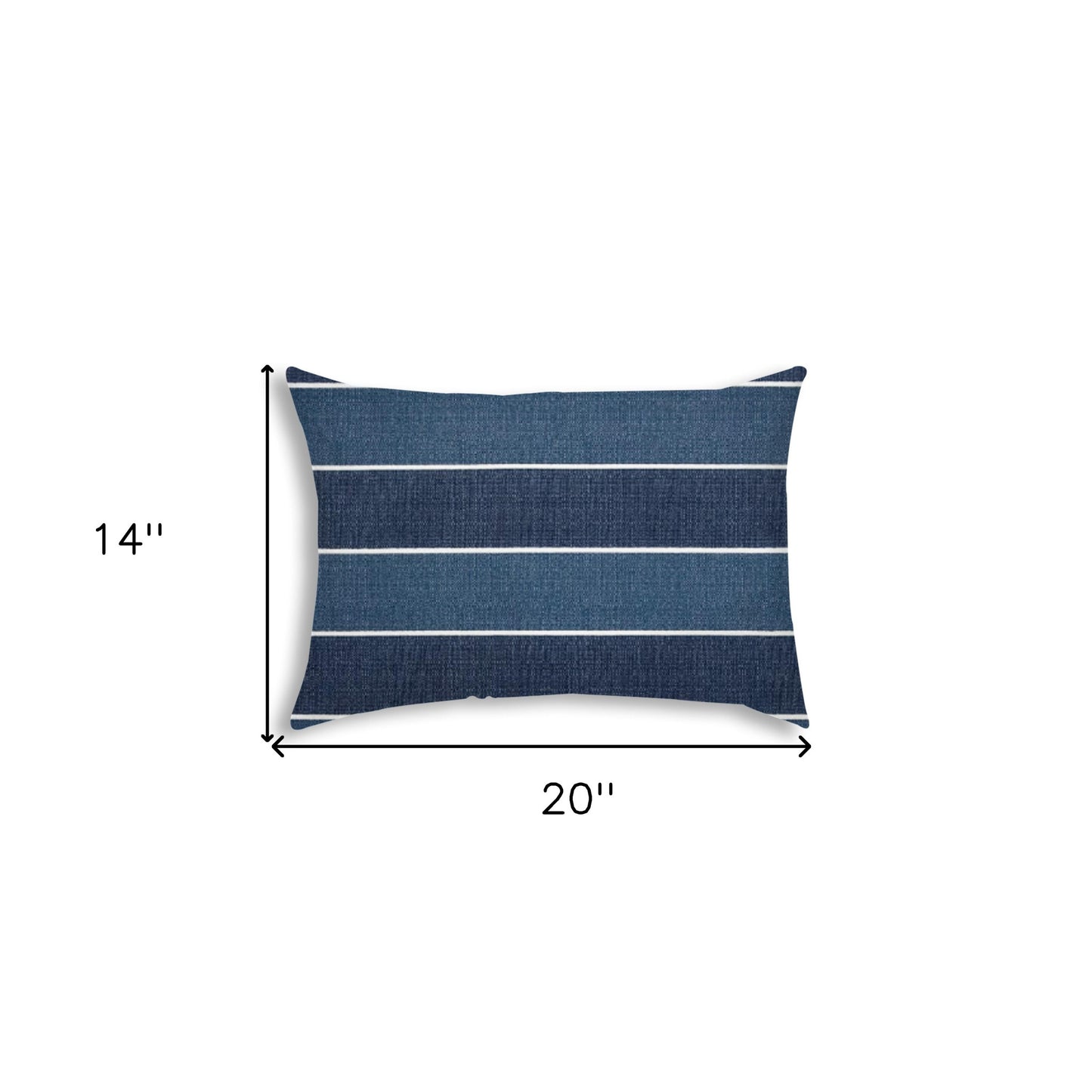 14" X 20" Navy Blue And Cream Blown Seam Striped Lumbar Indoor Outdoor Pillow