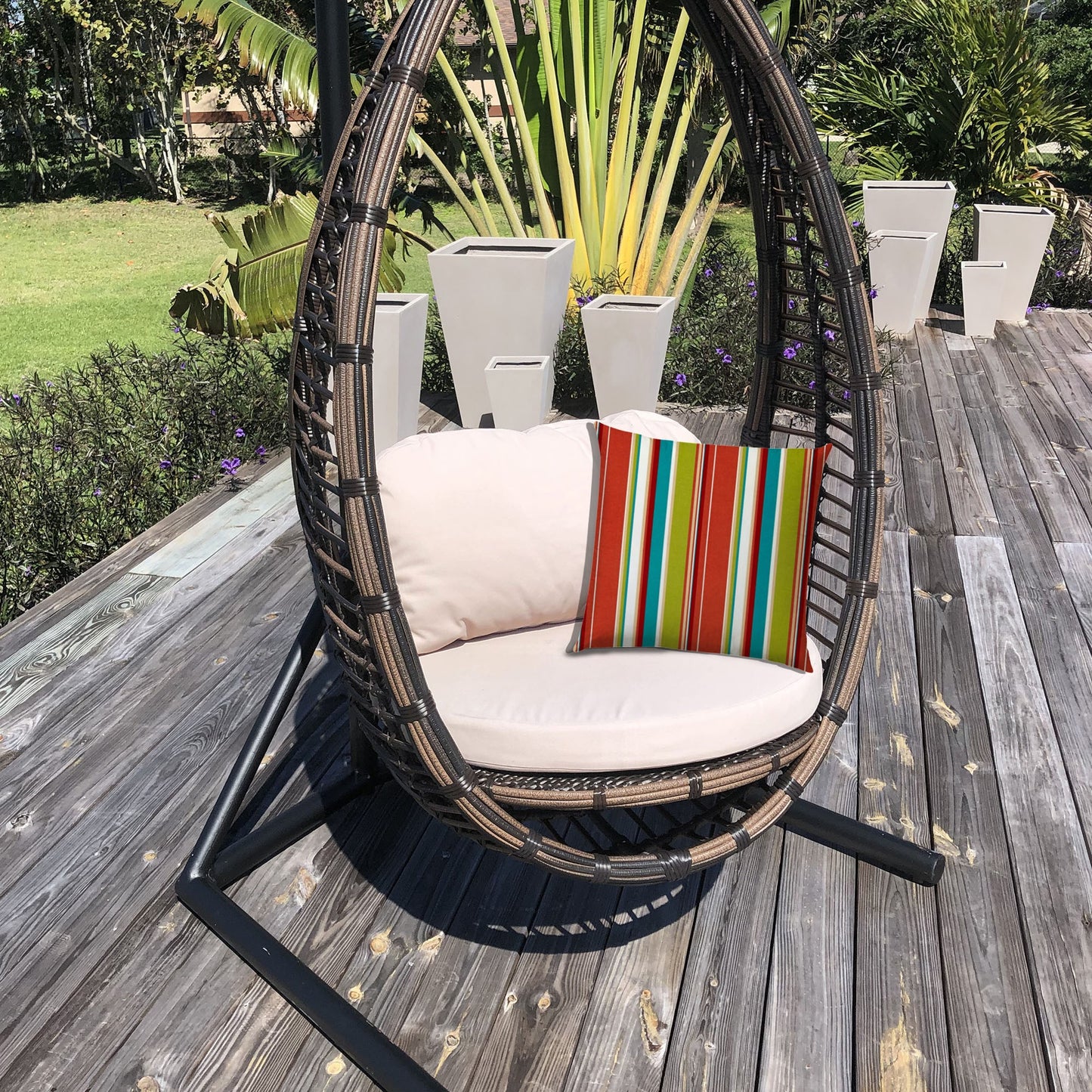 14" X 20" Red And White Blown Seam Striped Lumbar Indoor Outdoor Pillow