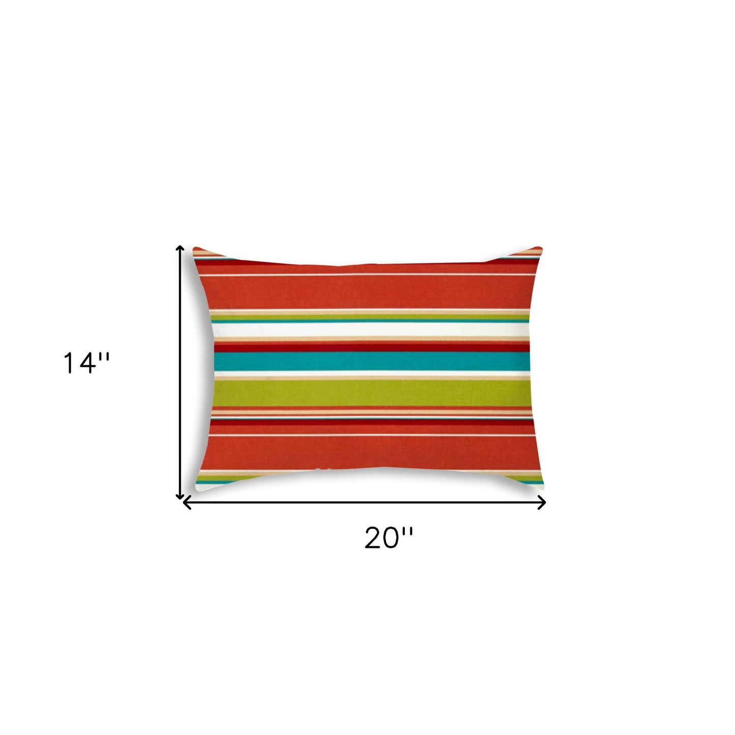 14" X 20" Red And White Blown Seam Striped Lumbar Indoor Outdoor Pillow