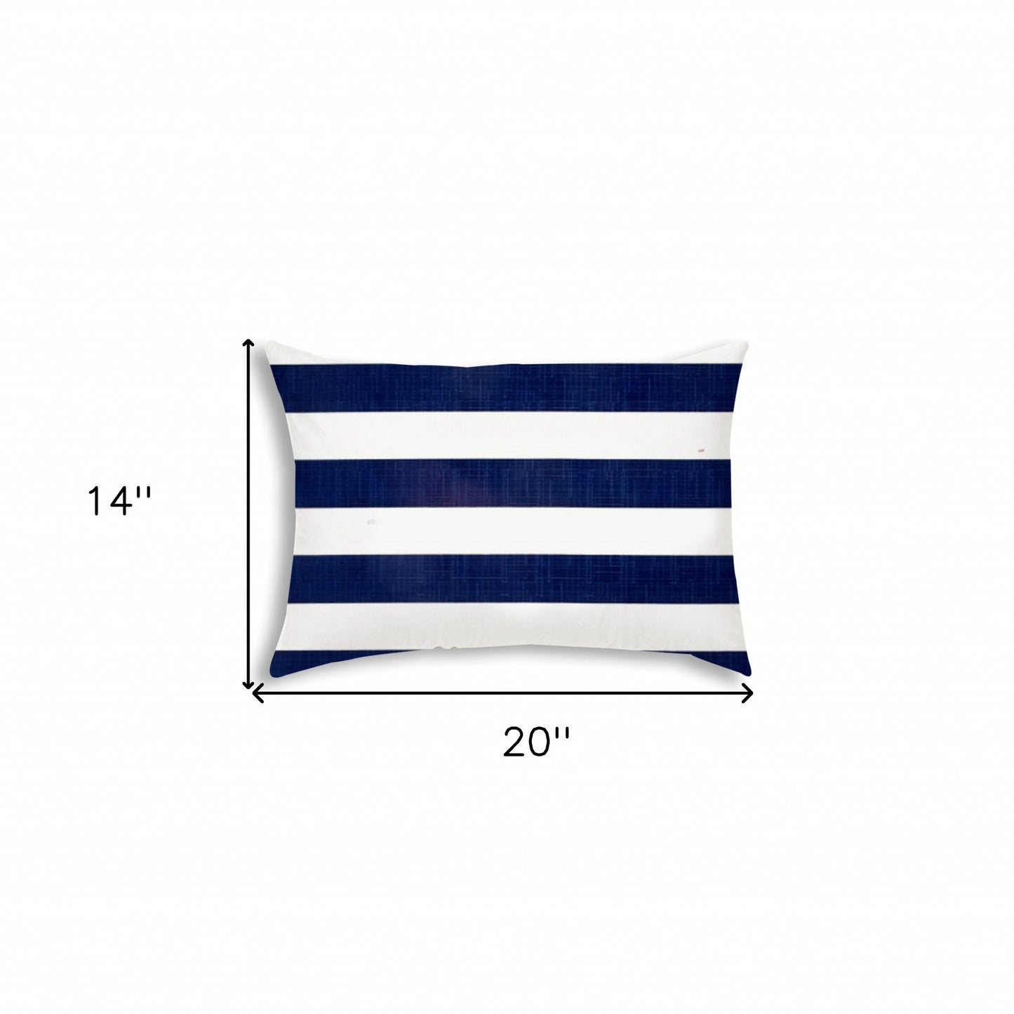 14" X 20" Navy Blue And White Blown Seam Striped Lumbar Indoor Outdoor Pillow