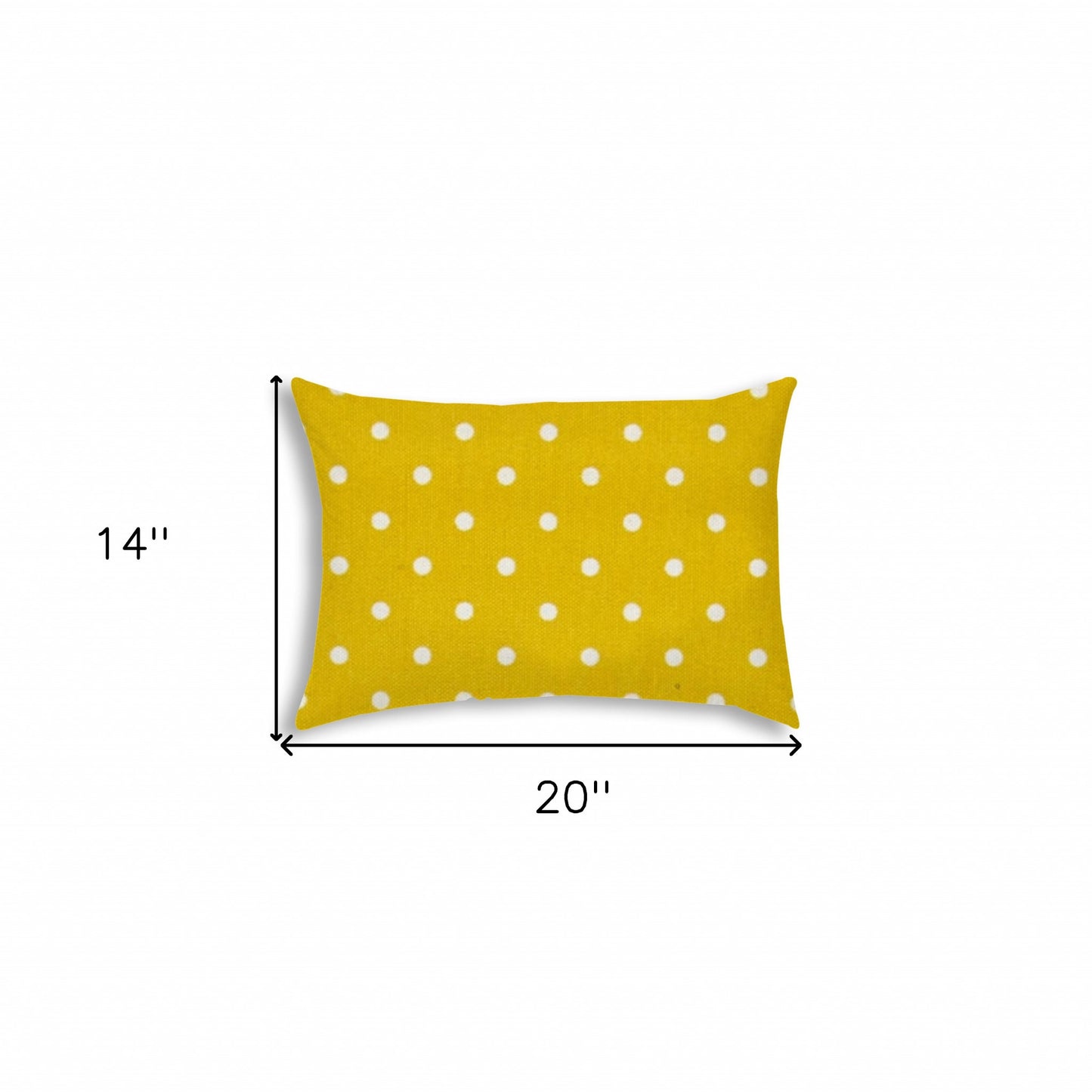 14" X 20" White And Yellow Blown Seam Polka Dots Lumbar Indoor Outdoor Pillow