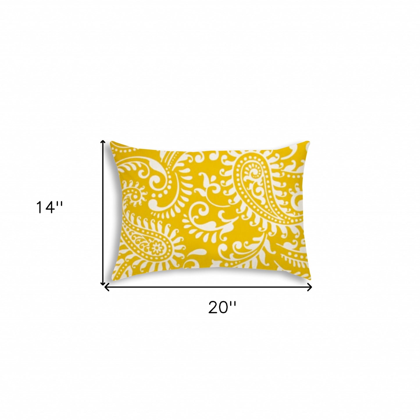 14" X 20" Cream And White Blown Seam Paisley Lumbar Indoor Outdoor Pillow