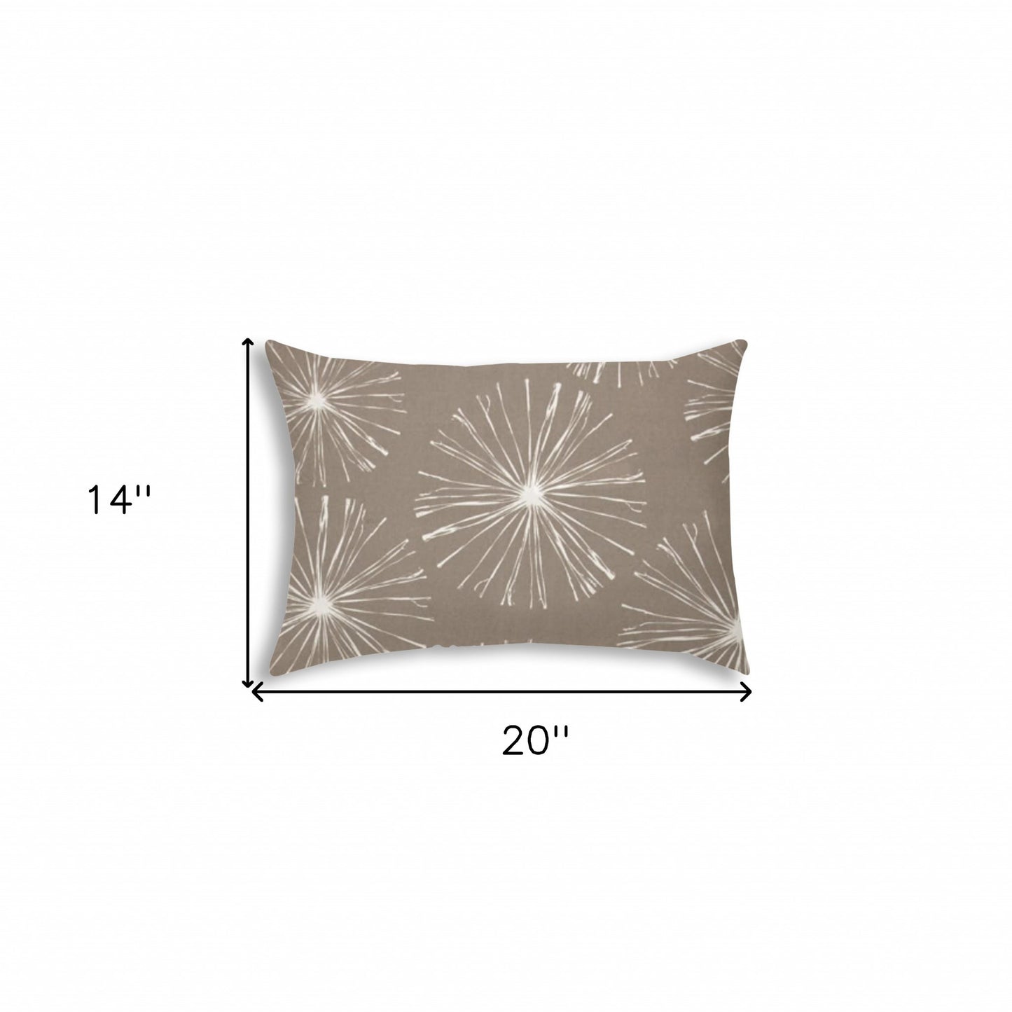 14" X 20" Taupe And White Blown Seam Floral Lumbar Indoor Outdoor Pillow