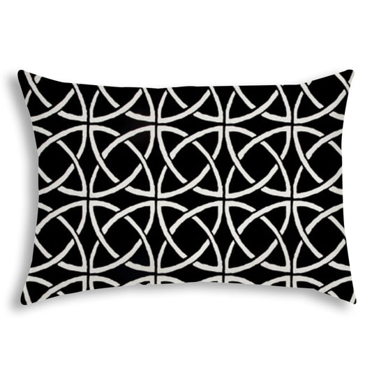 14" X 20" Black And White Blown Seam Interlocking Lumbar Indoor Outdoor Pillow