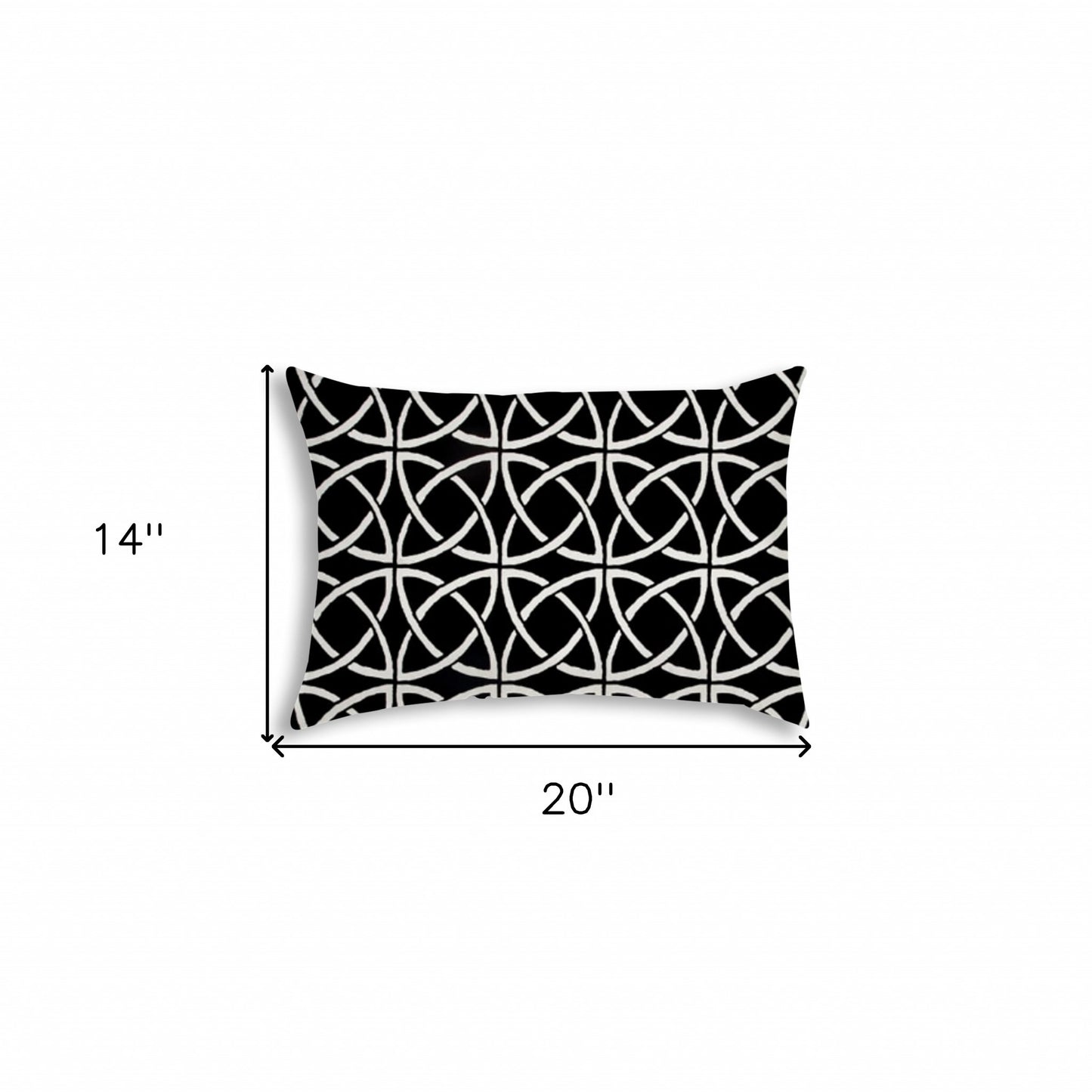 14" X 20" Black And White Blown Seam Interlocking Lumbar Indoor Outdoor Pillow