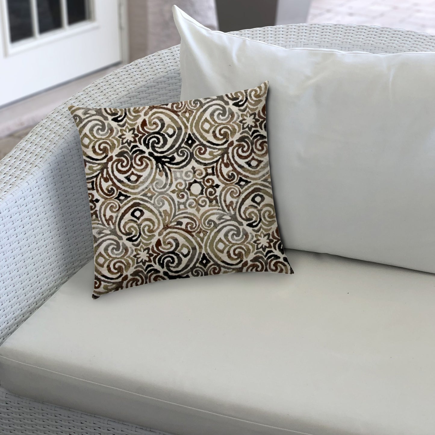 14" X 20" Gray And Cream Blown Seam Ikat Lumbar Indoor Outdoor Pillow