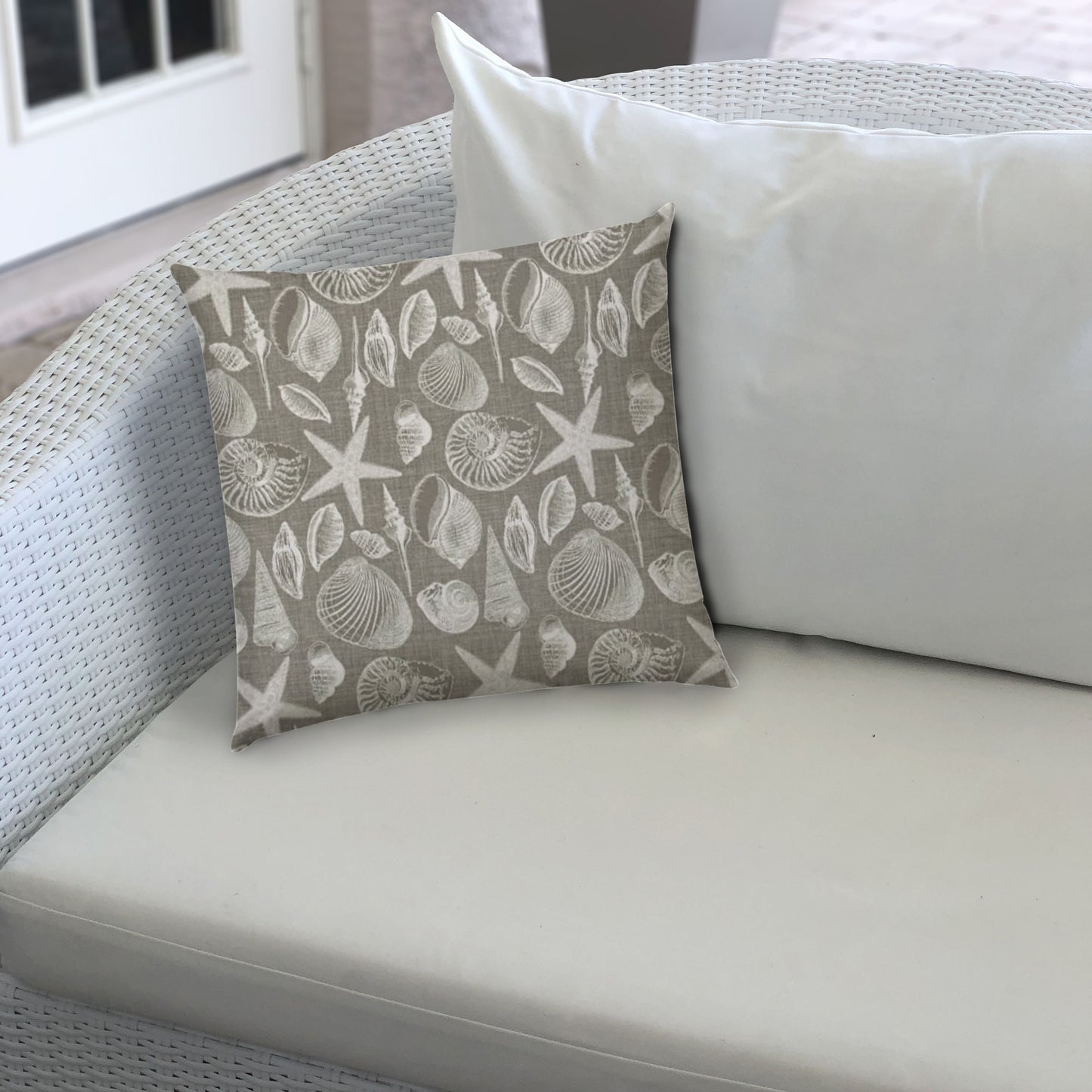 14" X 20" Cream And Gray Seashells Blown Seam Nautical Lumbar Indoor Outdoor Pillow