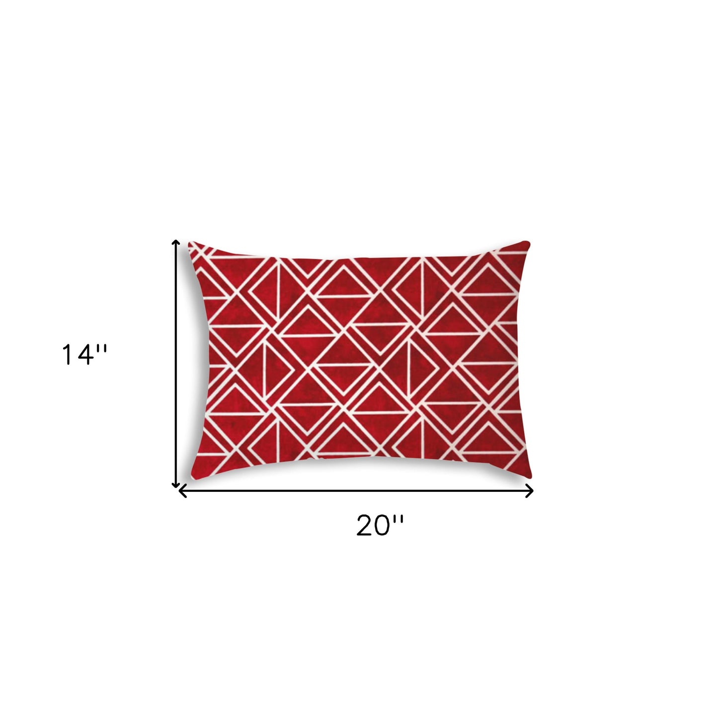 14" X 20" Red And White Blown Seam Geometric Lumbar Indoor Outdoor Pillow