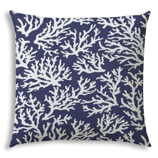 14" X 20" Deep White Corals Blown Seam Coastal Lumbar Indoor Outdoor Pillow