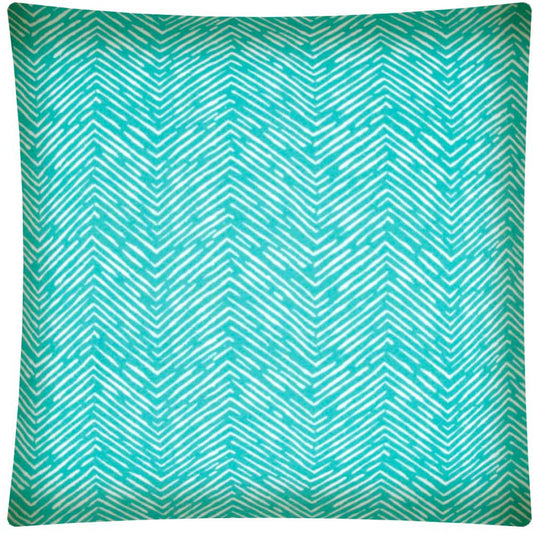 17" X 17" Turquoise And White Blown Seam Zigzag Lumbar Indoor Outdoor Pillow