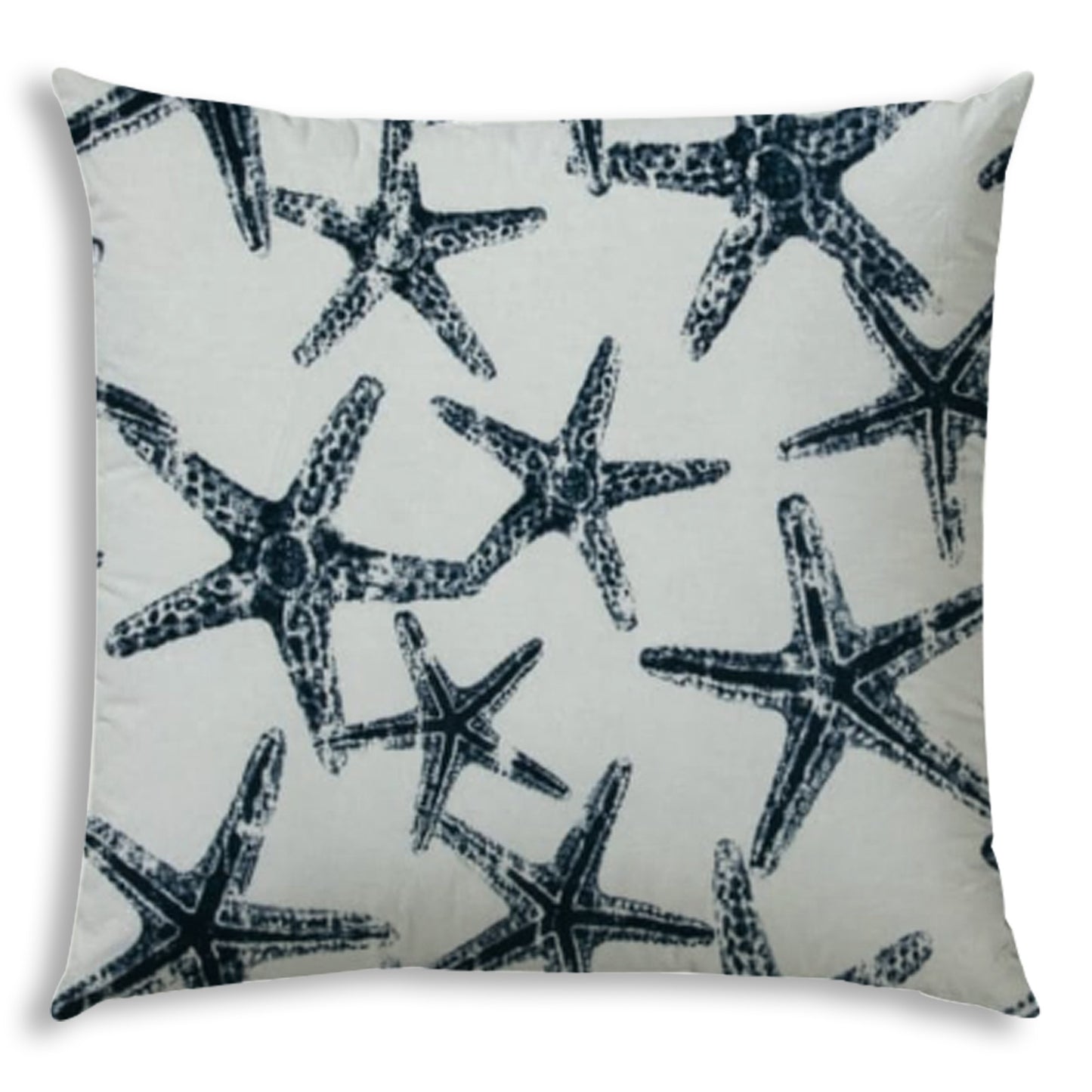 17" X 17" Navy Blue And White Starfish Blown Seam Coastal Lumbar Indoor Outdoor Pillow