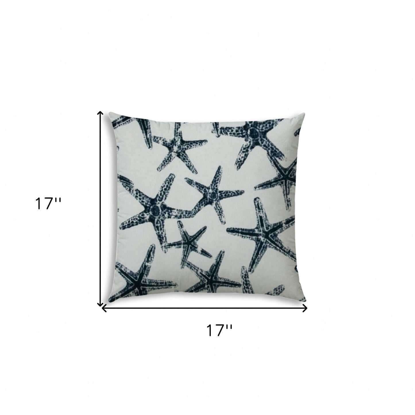 17" X 17" Navy Blue And White Starfish Blown Seam Coastal Lumbar Indoor Outdoor Pillow