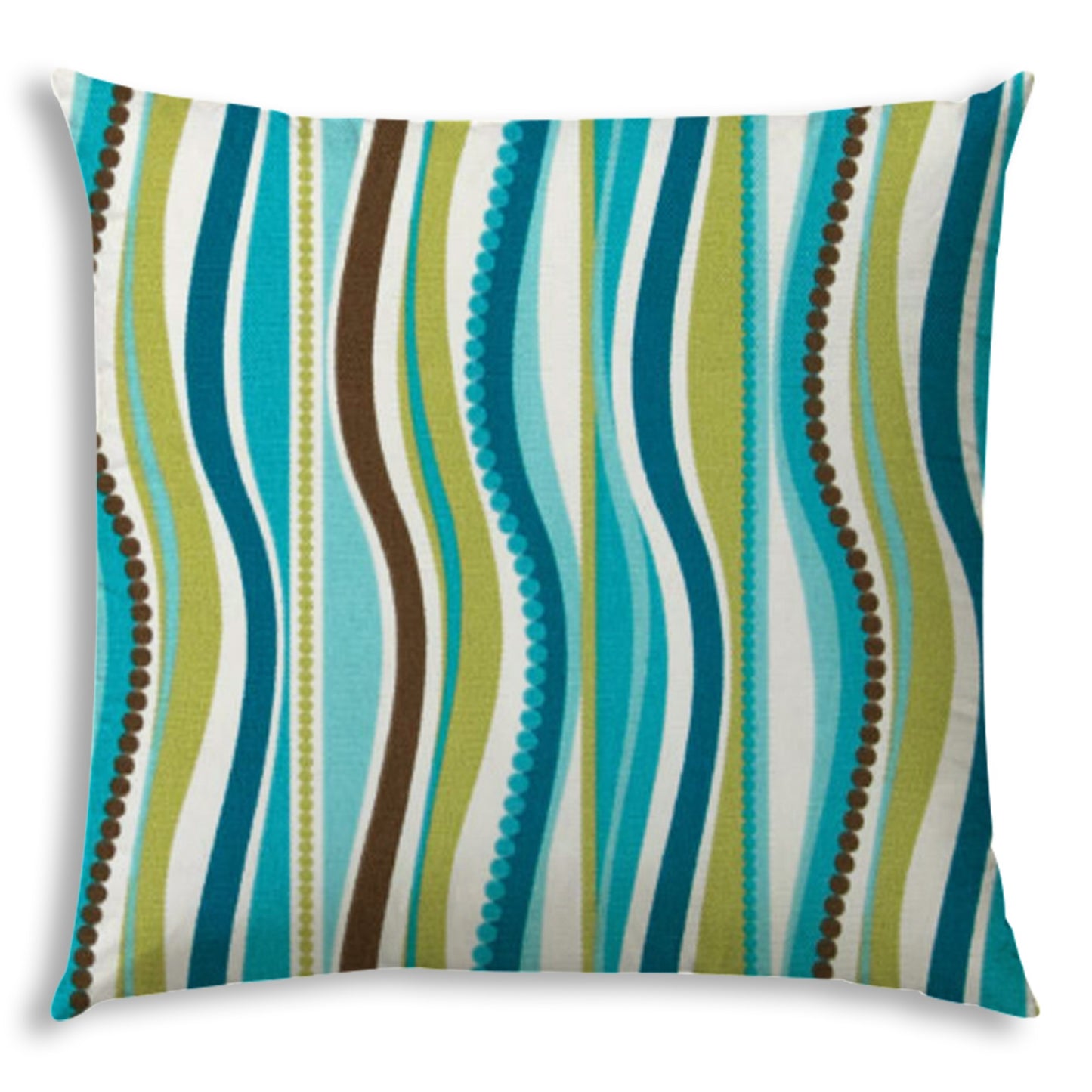 17" X 17" Aqua And Olive Blown Seam Striped Lumbar Indoor Outdoor Pillow