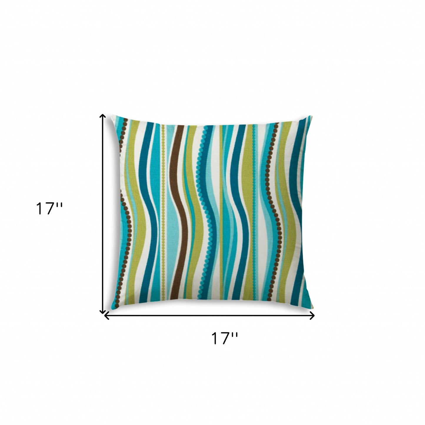 17" X 17" Aqua And Olive Blown Seam Striped Lumbar Indoor Outdoor Pillow