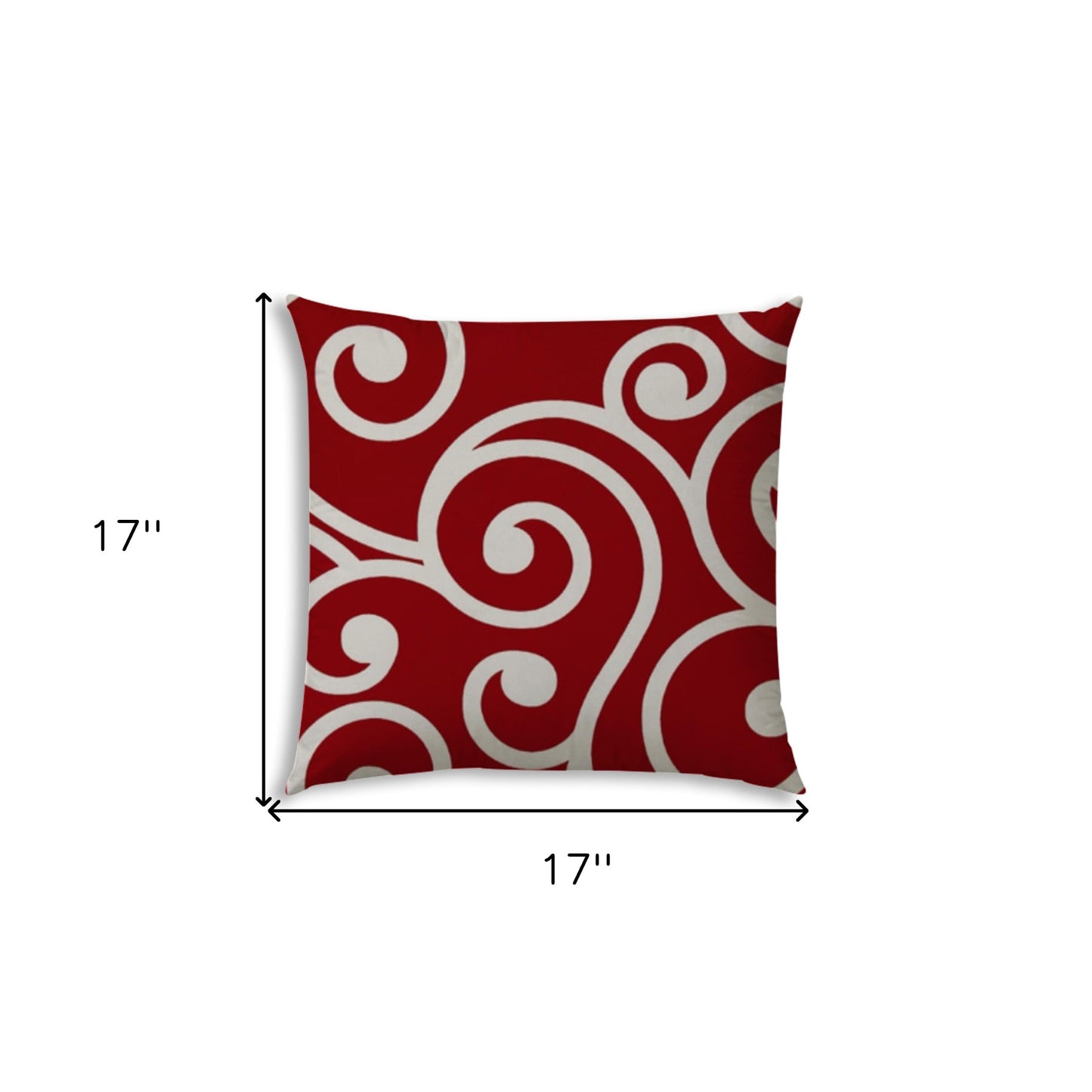 17" X 17" Red And White Blown Seam Swirl Lumbar Indoor Outdoor Pillow