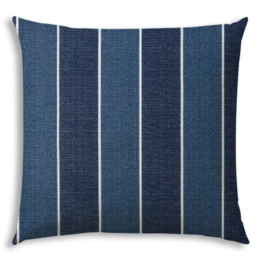 17" X 17" Navy Blue And Cream Blown Seam Striped Lumbar Indoor Outdoor Pillow