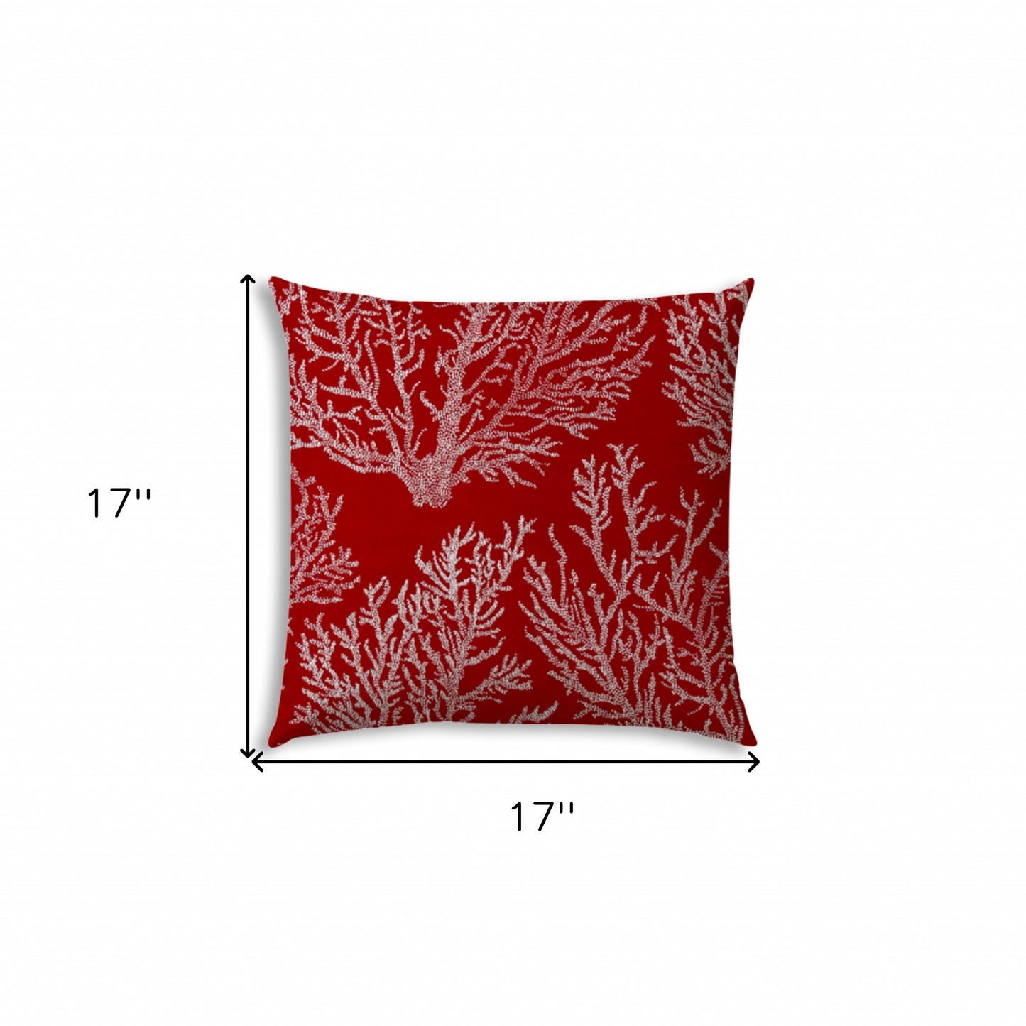 17" Red and White Coastal Coral Indoor Outdoor Throw Pillow