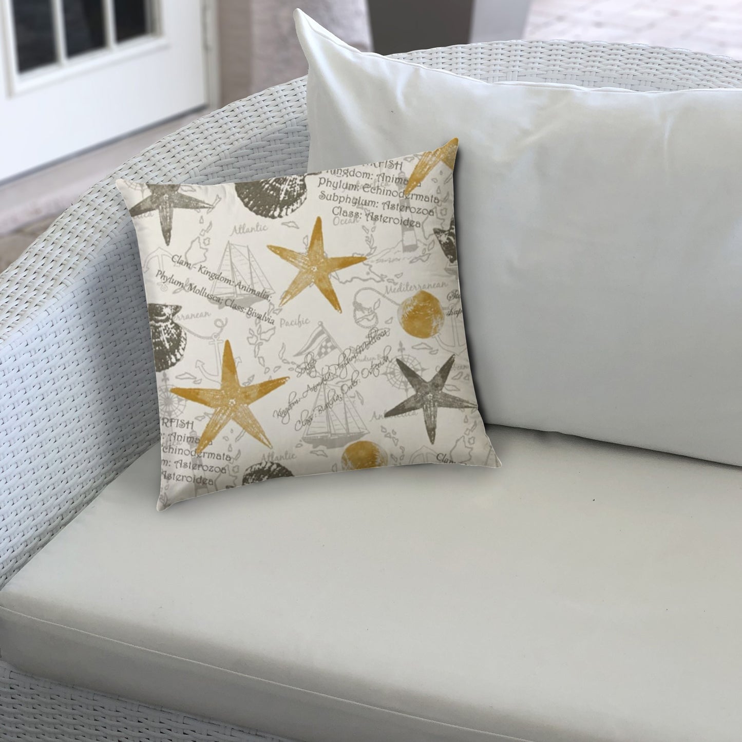 17" Beige and Gold Starfish Coastal Indoor Outdoor Throw Pillow