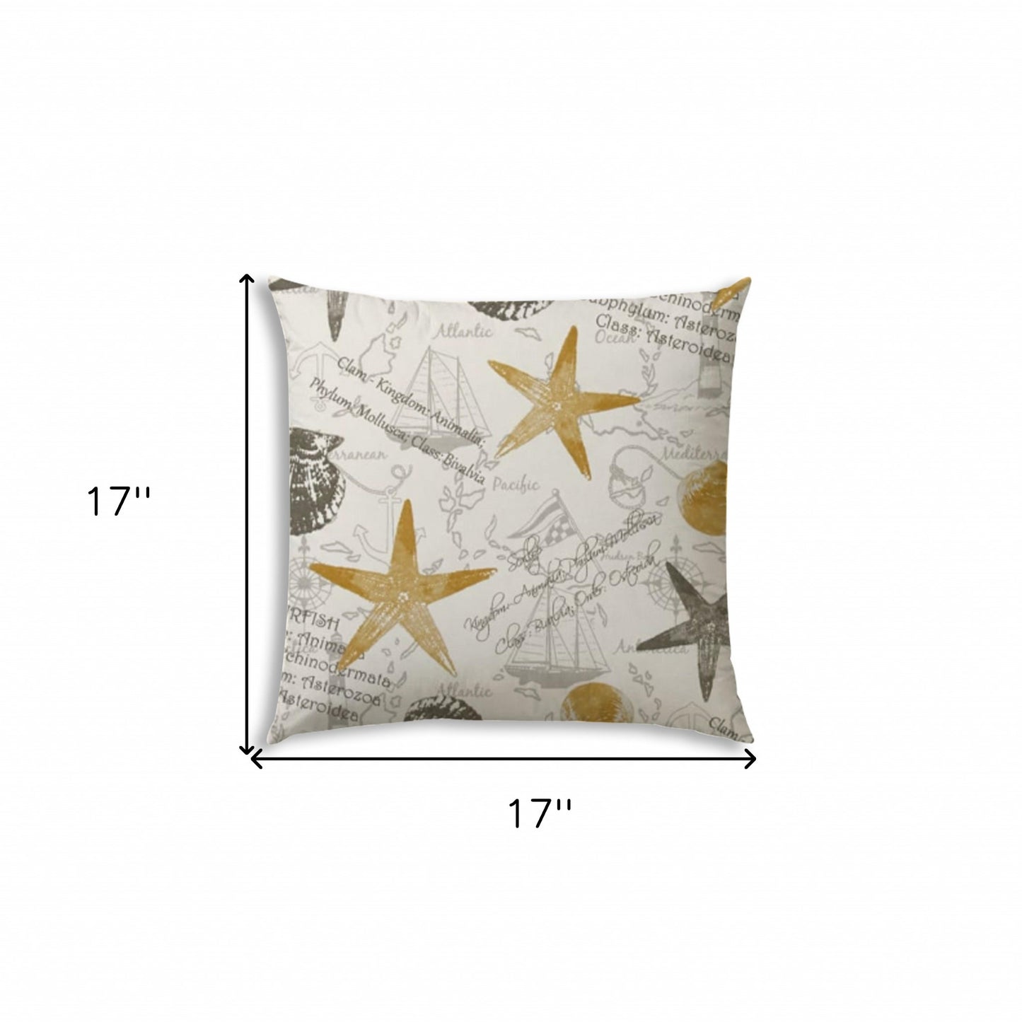 17" Beige and Gold Starfish Coastal Indoor Outdoor Throw Pillow