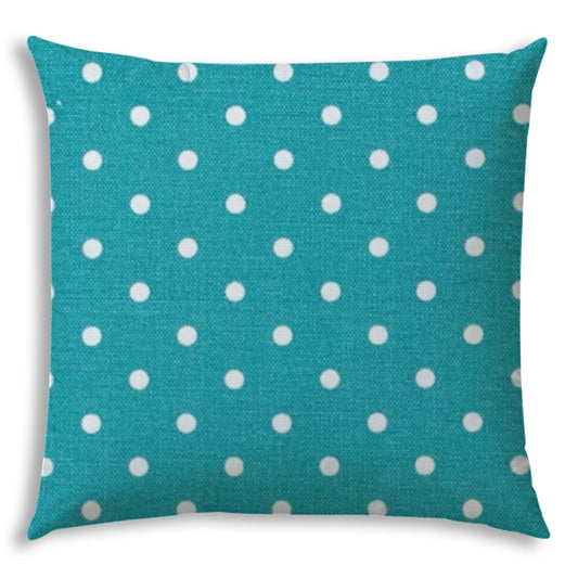 17" X 17" Turquoise Blown Seam Polka Dots Lumbar Indoor Outdoor Pillow