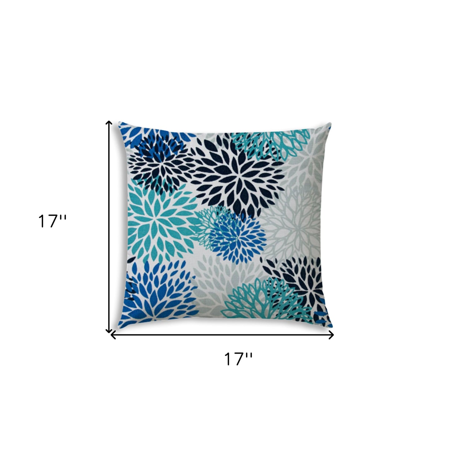 17" Aqua and White Floral Indoor Outdoor Throw Pillow