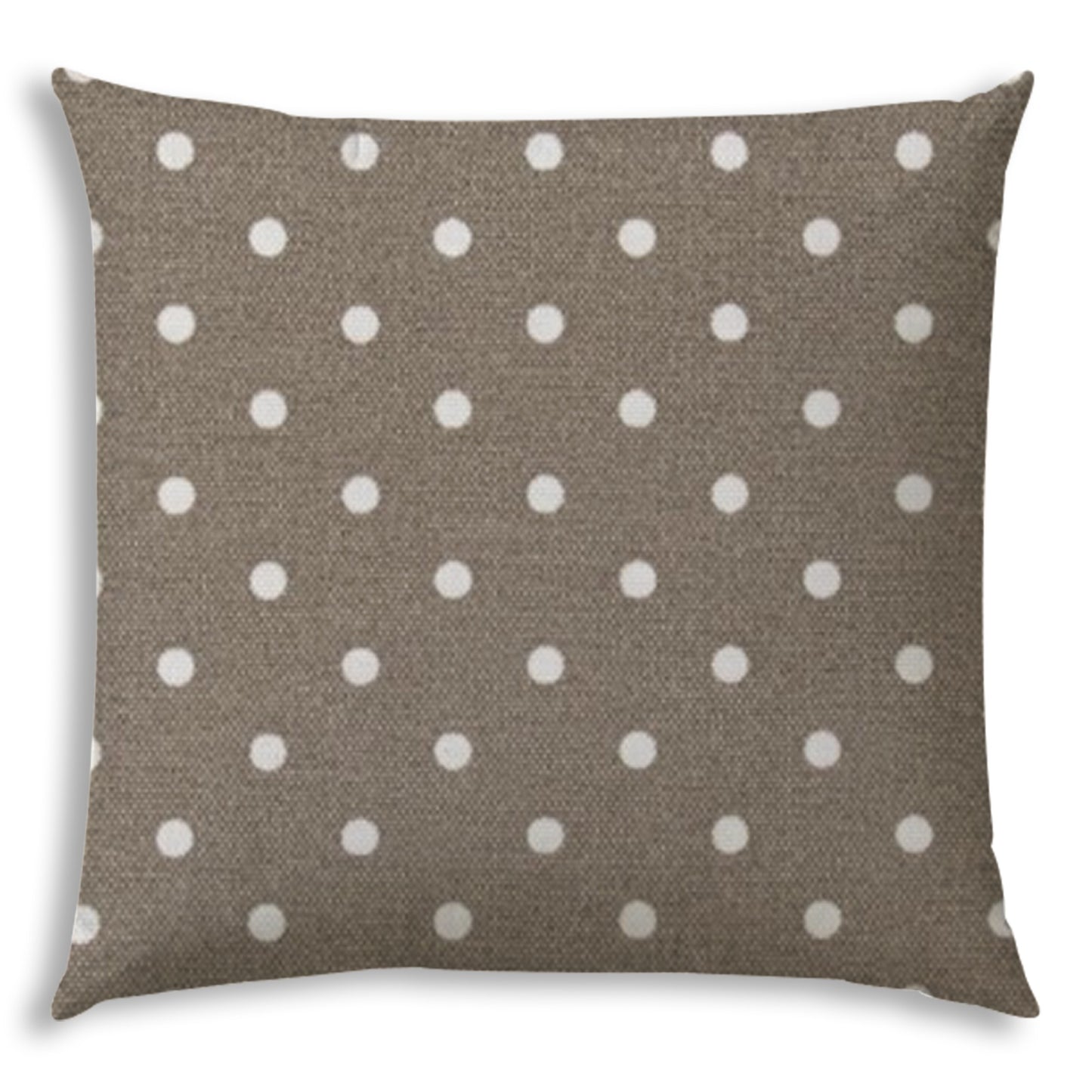 17" Taupe and White Polka Dots Indoor Outdoor Throw Pillow