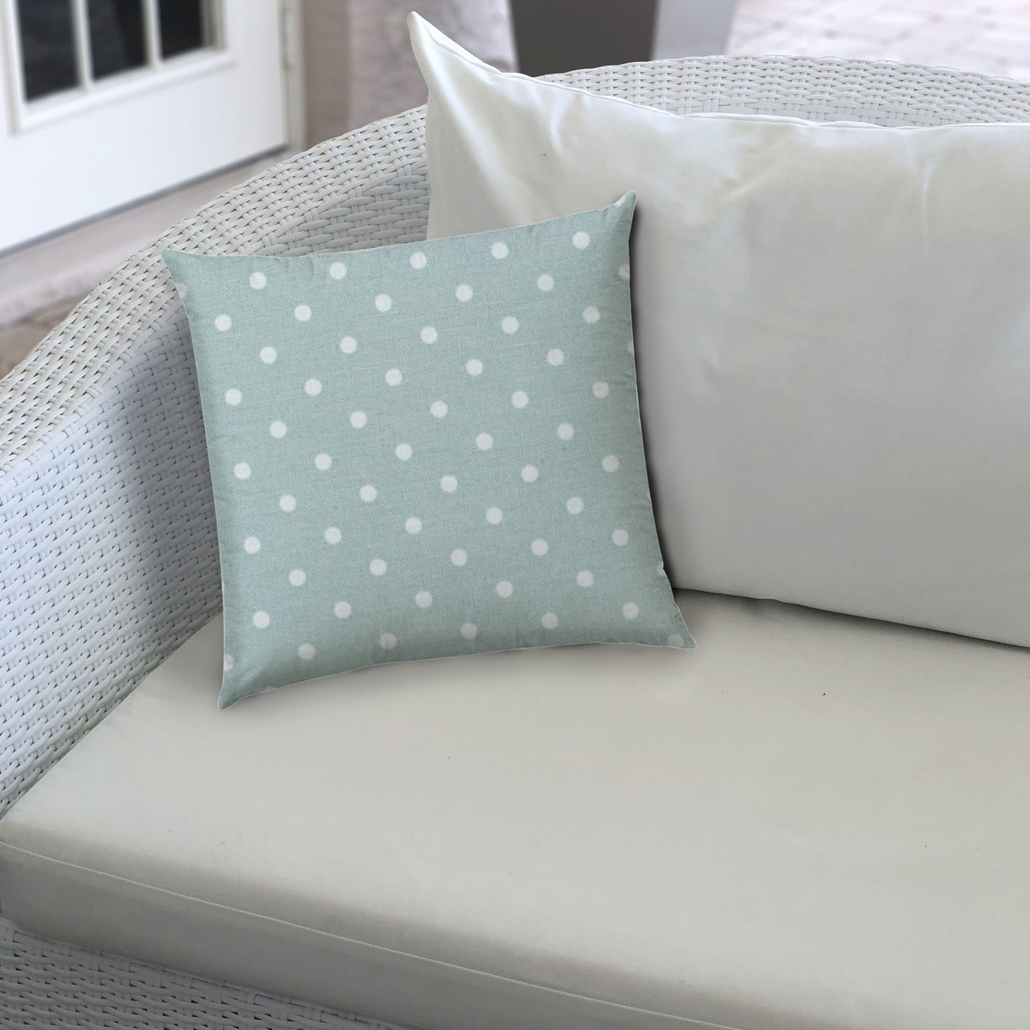 17" Sea Green Polka Dots Indoor Outdoor Throw Pillow