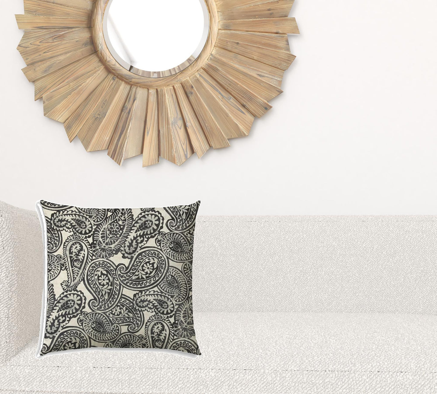 17" X 17" Gray And Cream Blown Seam Paisley Lumbar Indoor Outdoor Pillow